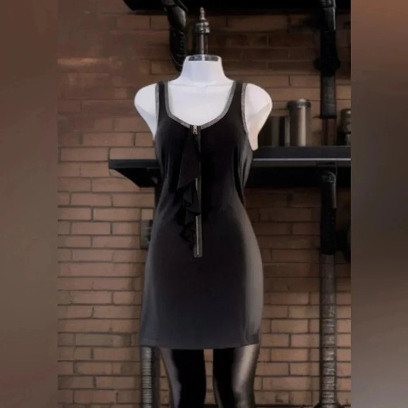 Guess/ Front zip/ Back beaded detail/ Black body con dress/  Mini/ Size US M - Picture 3 of 16